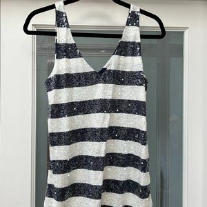 NWT J Crew sequined blue and white striped tank top